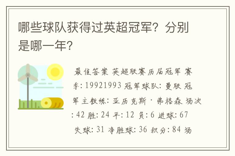 哪些球队获得过英超冠军？分别是哪一年？