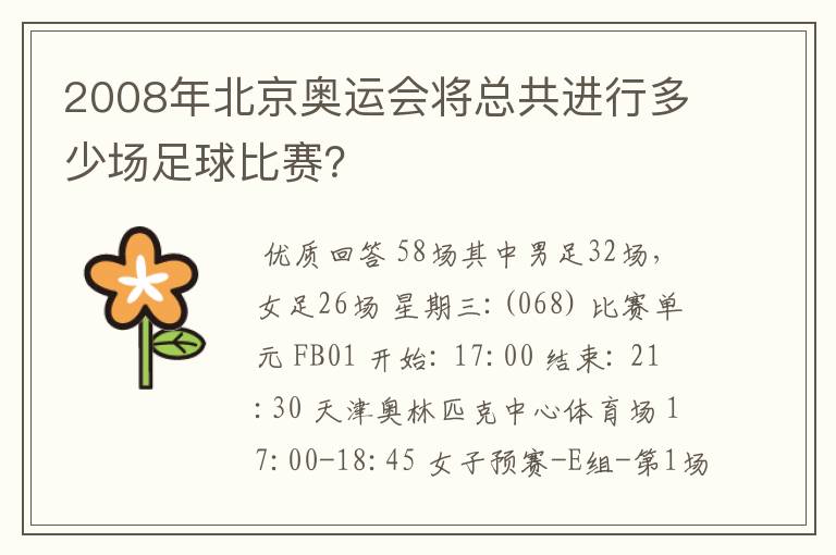 2008年北京奥运会将总共进行多少场足球比赛？