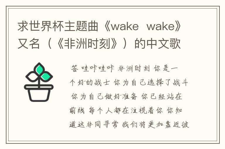 求世界杯主题曲《wake  wake》又名（《非洲时刻》）的中文歌词