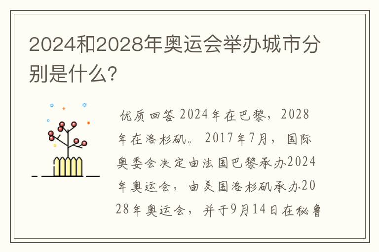 2024和2028年奥运会举办城市分别是什么？