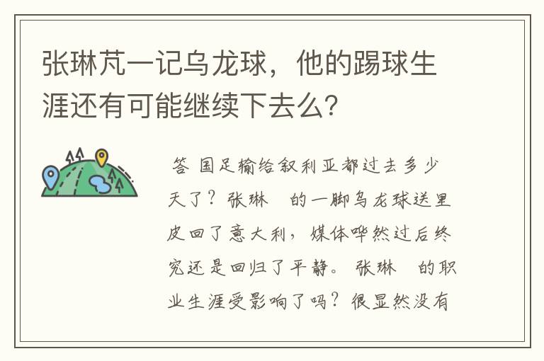 张琳芃一记乌龙球，他的踢球生涯还有可能继续下去么？