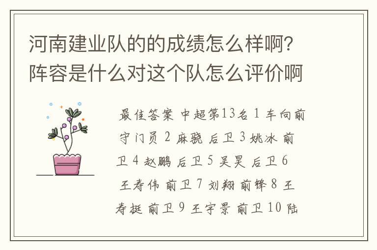 河南建业队的的成绩怎么样啊？阵容是什么对这个队怎么评价啊？