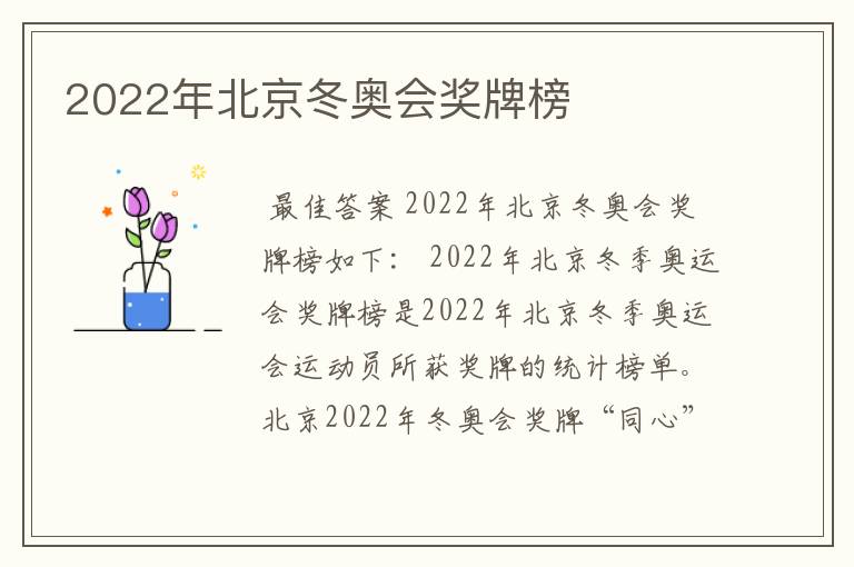 2022年北京冬奥会奖牌榜