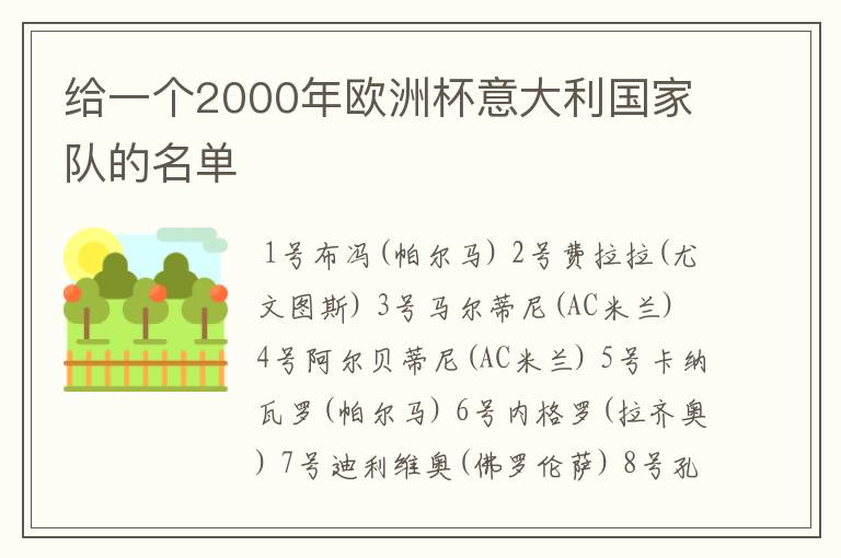 给一个2000年欧洲杯意大利国家队的名单