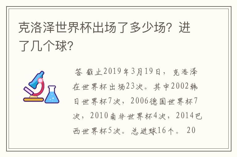 克洛泽世界杯出场了多少场？进了几个球？