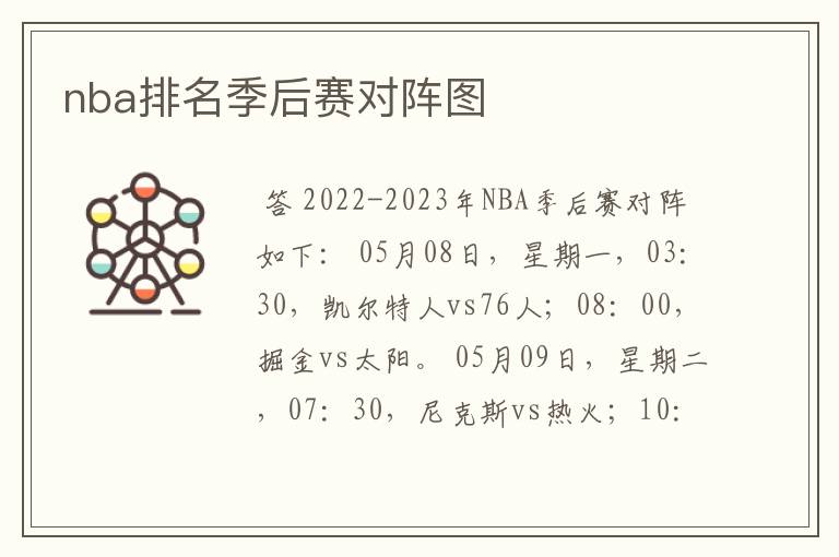 nba排名季后赛对阵图