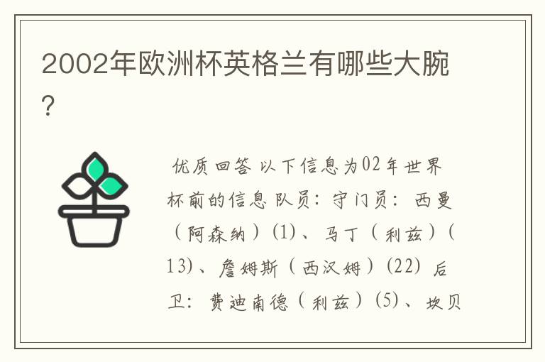 2002年欧洲杯英格兰有哪些大腕？