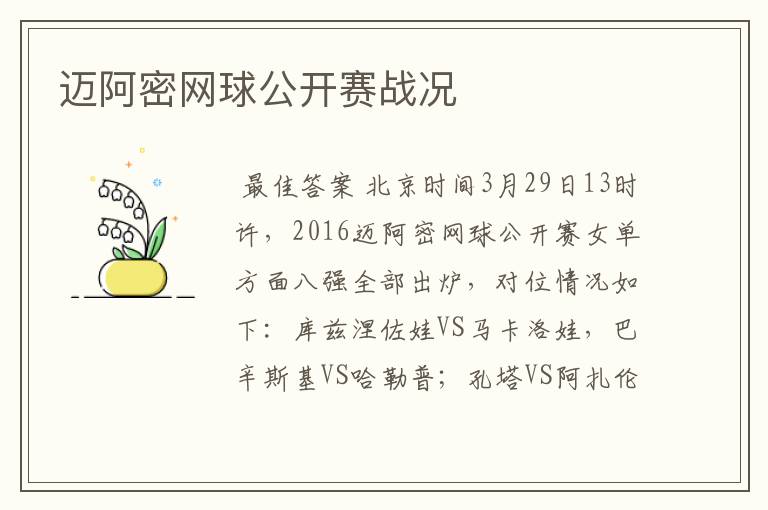 迈阿密网球公开赛战况