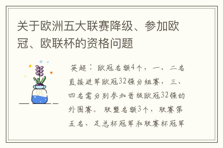 关于欧洲五大联赛降级、参加欧冠、欧联杯的资格问题