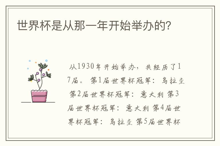 世界杯是从那一年开始举办的？