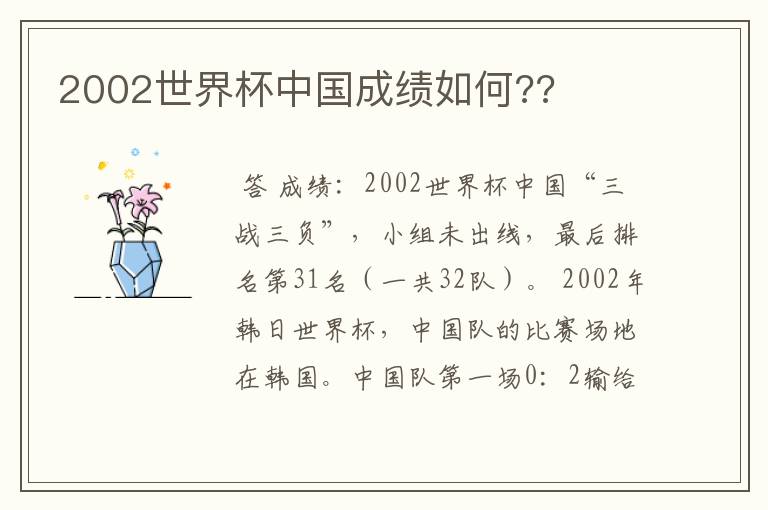 2002世界杯中国成绩如何??