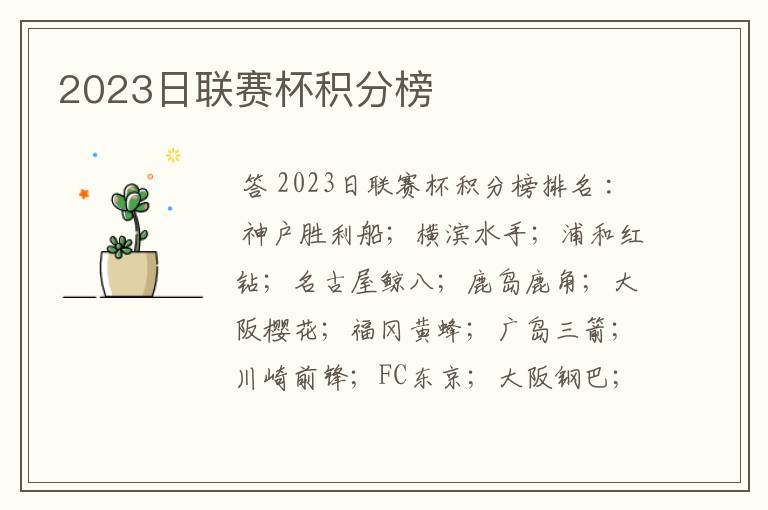 2023日联赛杯积分榜