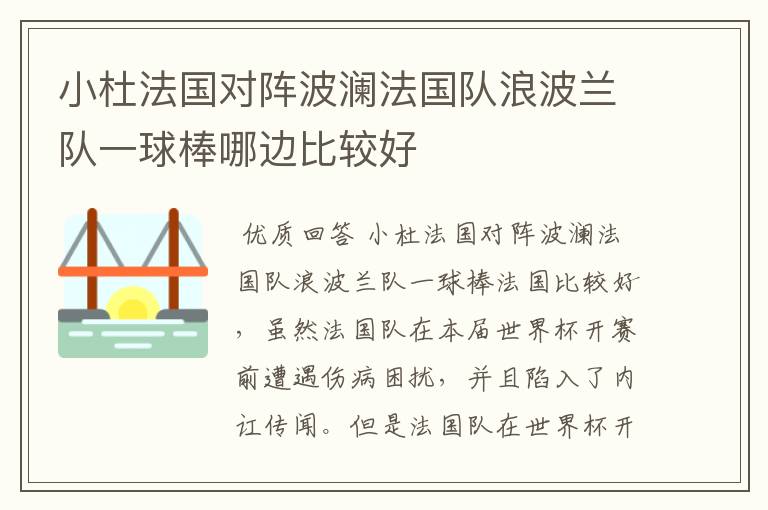 小杜法国对阵波澜法国队浪波兰队一球棒哪边比较好