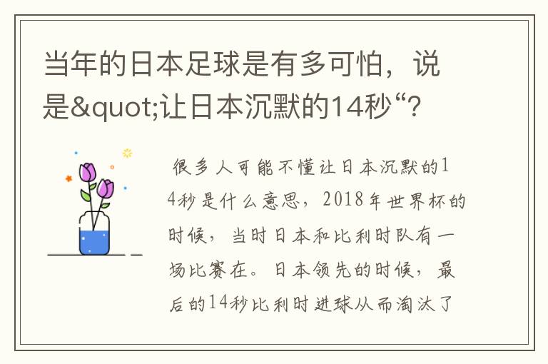 当年的日本足球是有多可怕，说是"让日本沉默的14秒“？