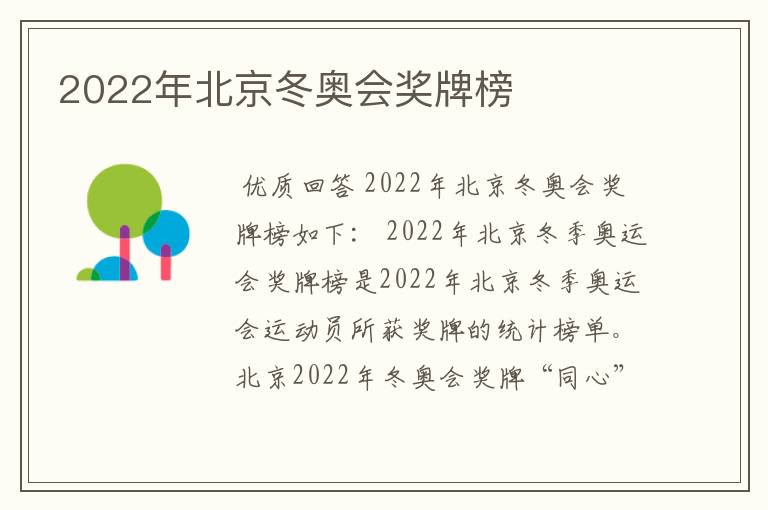 2022年北京冬奥会奖牌榜