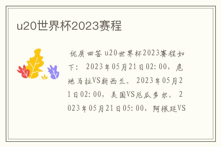 u20世界杯2023赛程