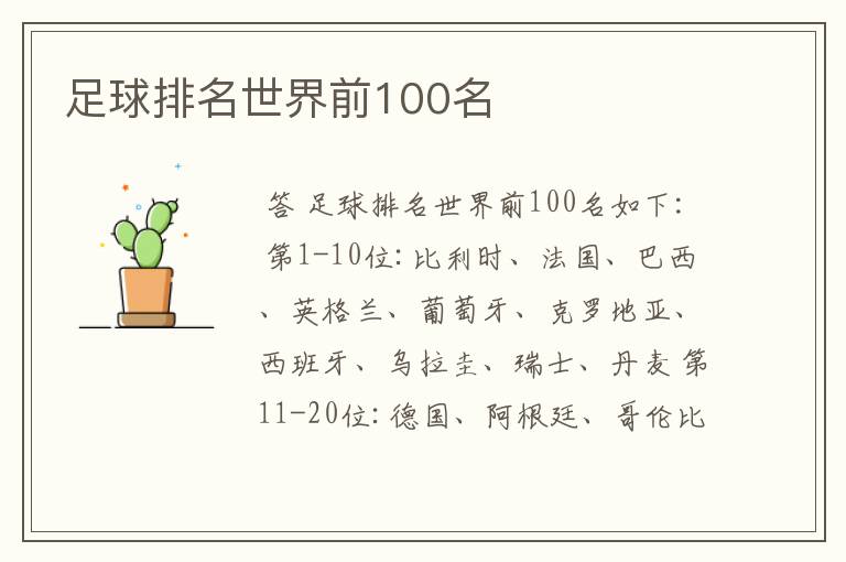 足球排名世界前100名