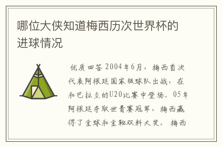 哪位大侠知道梅西历次世界杯的进球情况