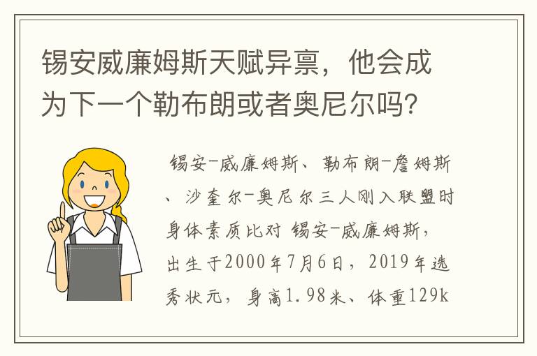 锡安威廉姆斯天赋异禀，他会成为下一个勒布朗或者奥尼尔吗？