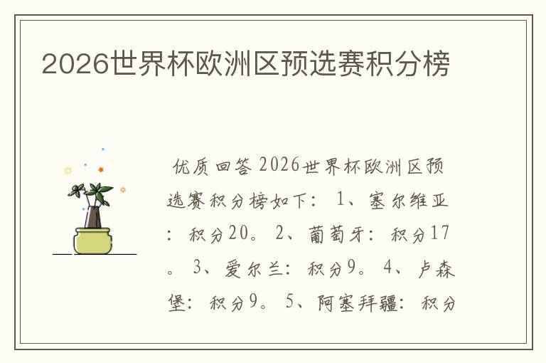 2026世界杯欧洲区预选赛积分榜