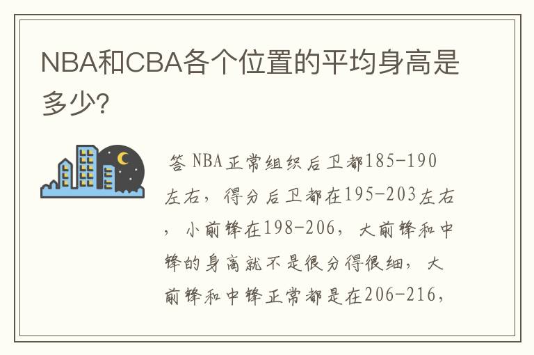 NBA和CBA各个位置的平均身高是多少？