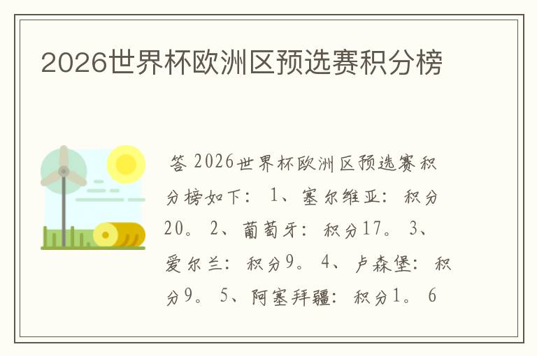 2026世界杯欧洲区预选赛积分榜