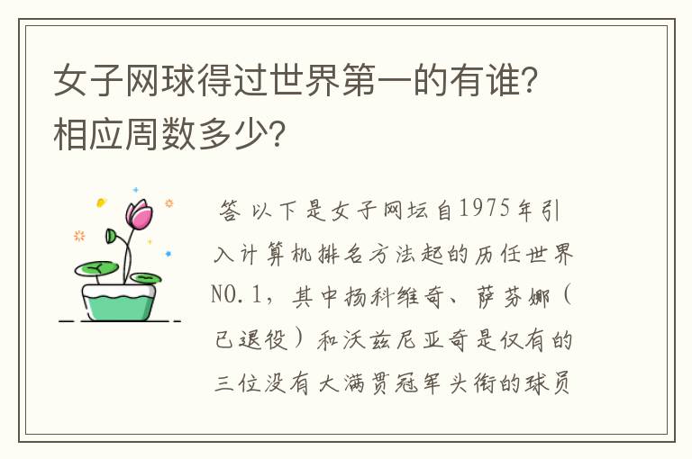 女子网球得过世界第一的有谁？相应周数多少？