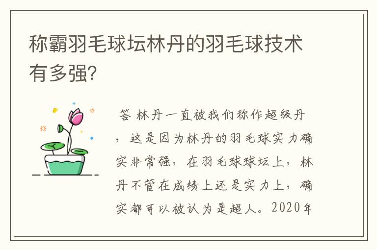 称霸羽毛球坛林丹的羽毛球技术有多强？