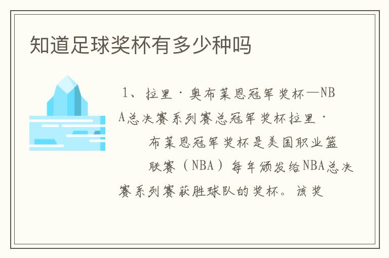 知道足球奖杯有多少种吗