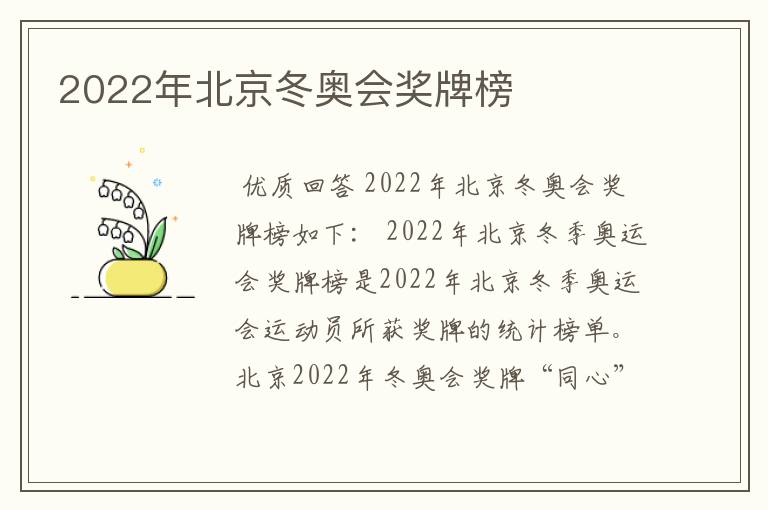 2022年北京冬奥会奖牌榜