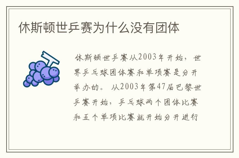 休斯顿世乒赛为什么没有团体