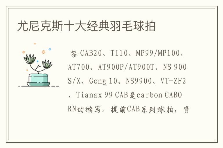 尤尼克斯十大经典羽毛球拍