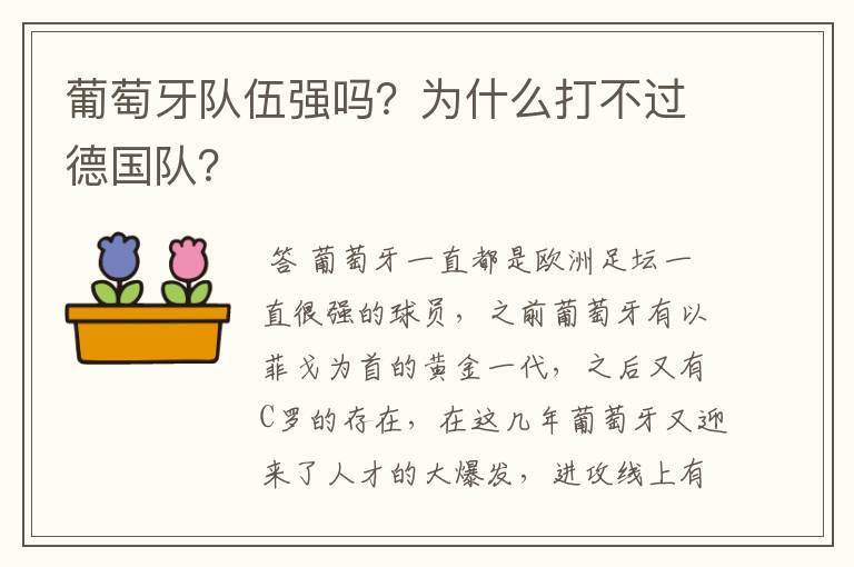 葡萄牙队伍强吗？为什么打不过德国队？