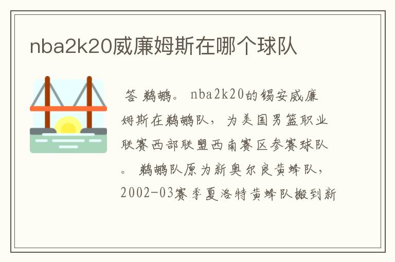 nba2k20威廉姆斯在哪个球队