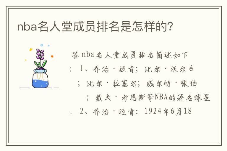 nba名人堂成员排名是怎样的？