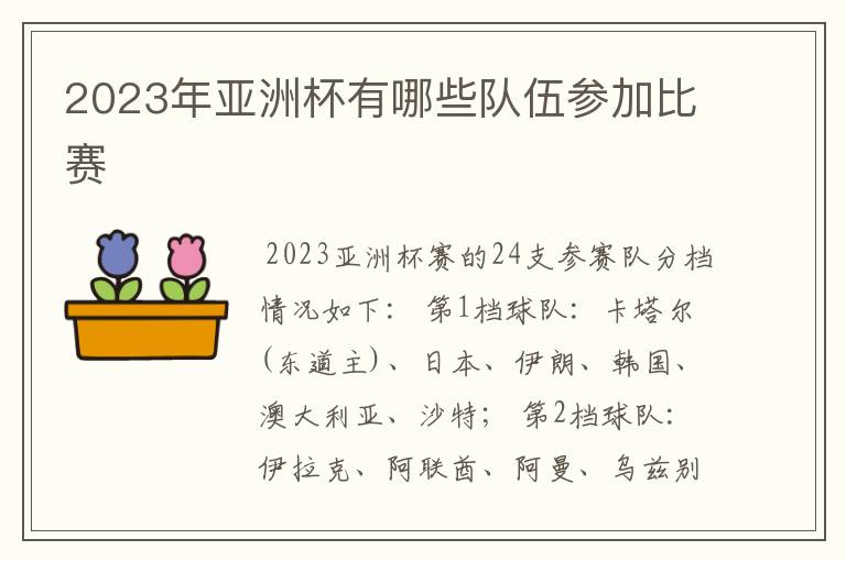 2023年亚洲杯有哪些队伍参加比赛