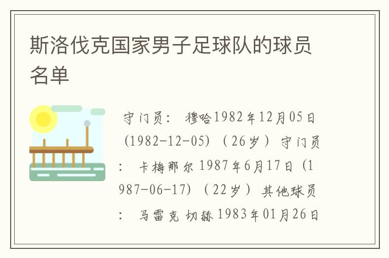 斯洛伐克国家男子足球队的球员名单