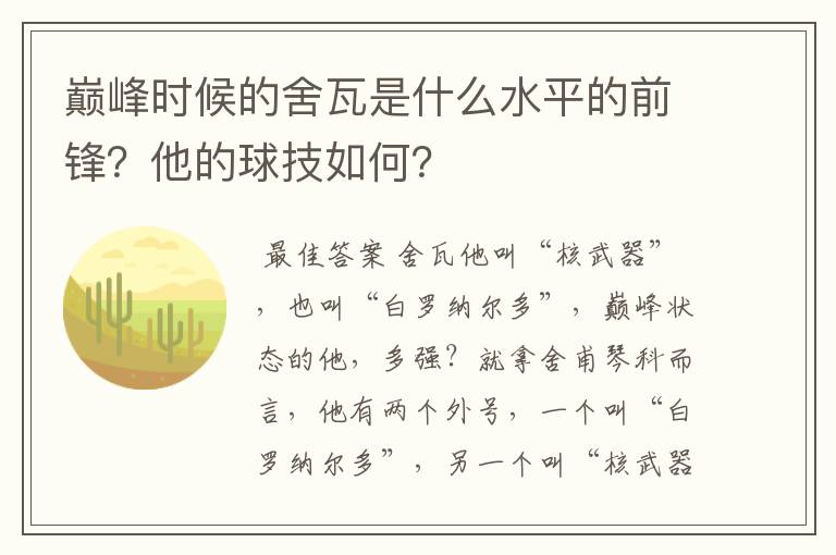 巅峰时候的舍瓦是什么水平的前锋？他的球技如何？