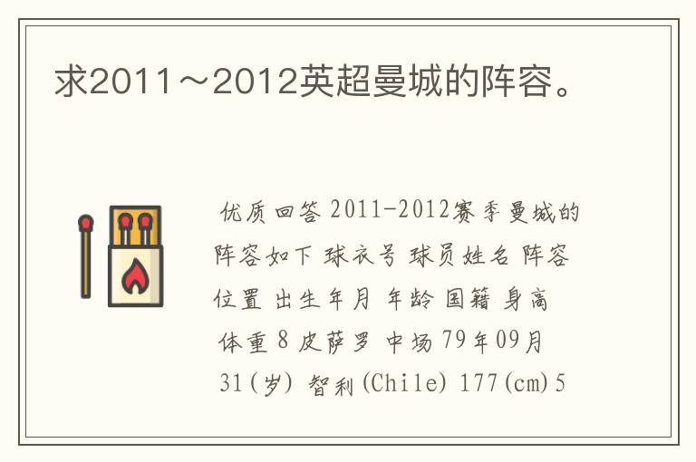 求2011～2012英超曼城的阵容。