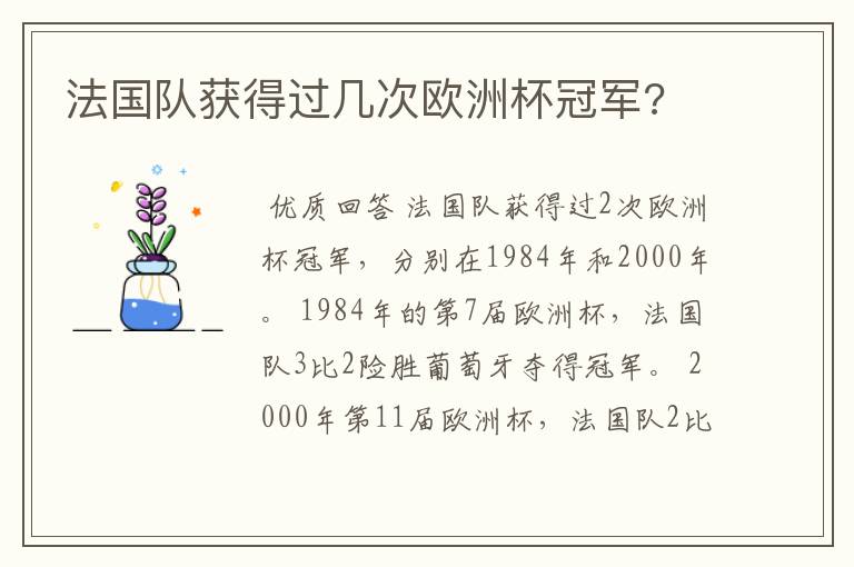 法国队获得过几次欧洲杯冠军?