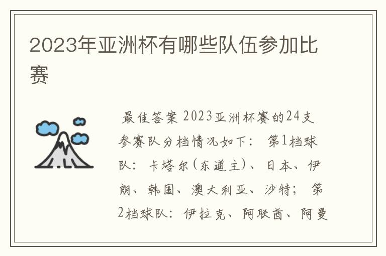 2023年亚洲杯有哪些队伍参加比赛