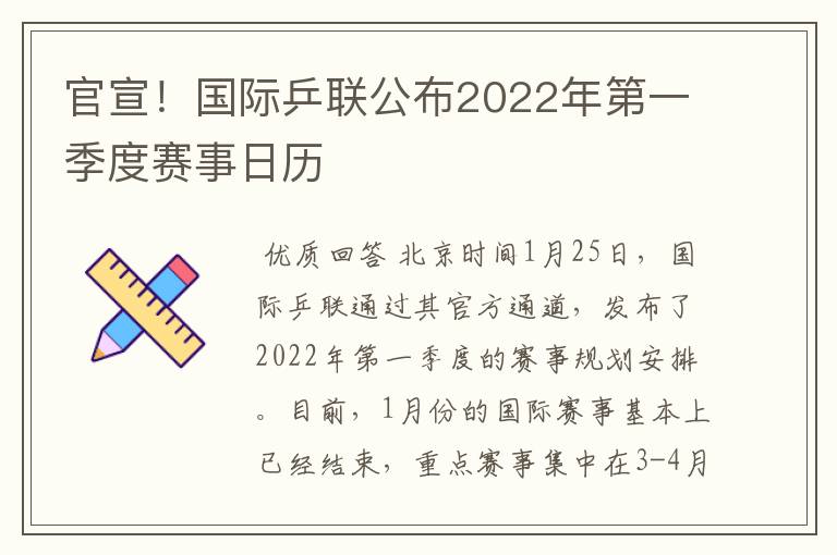 官宣！国际乒联公布2022年第一季度赛事日历