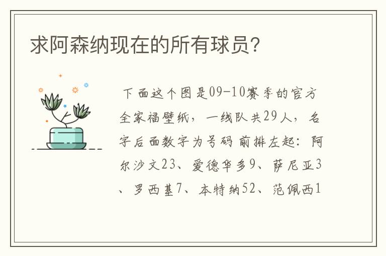 求阿森纳现在的所有球员？