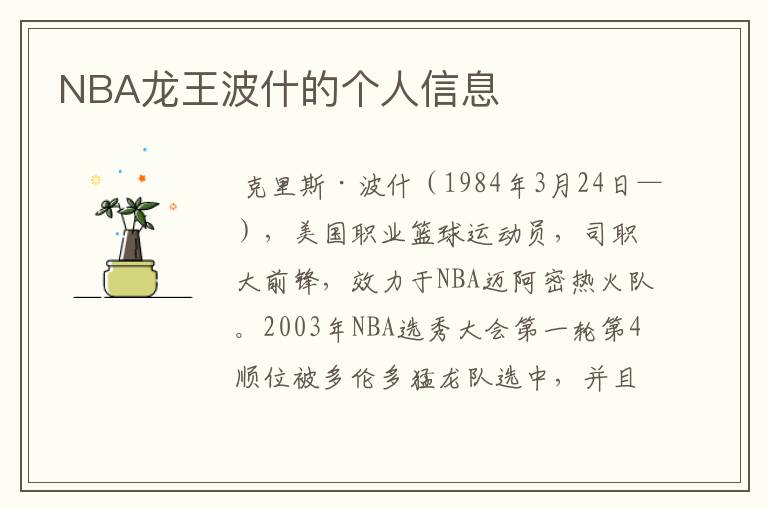 NBA龙王波什的个人信息