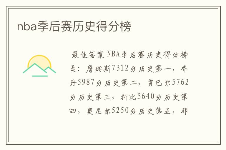 nba季后赛历史得分榜