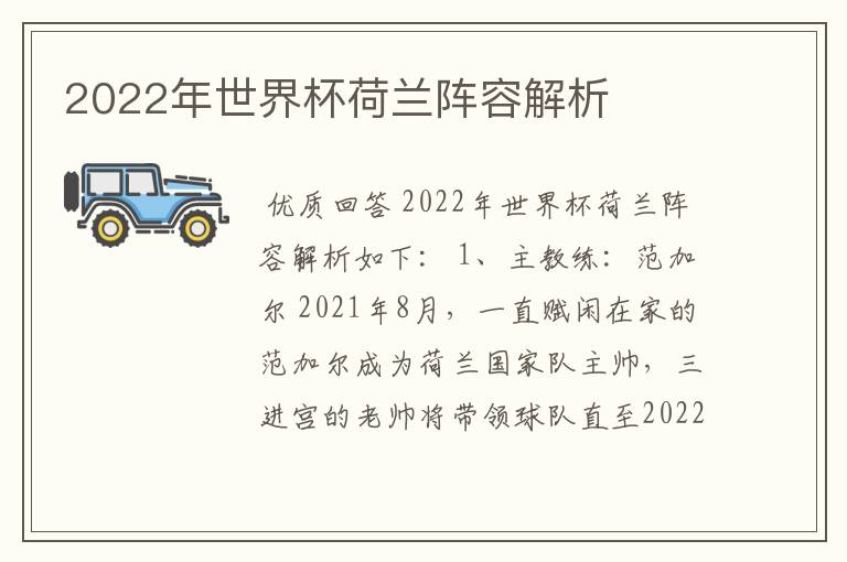 2022年世界杯荷兰阵容解析