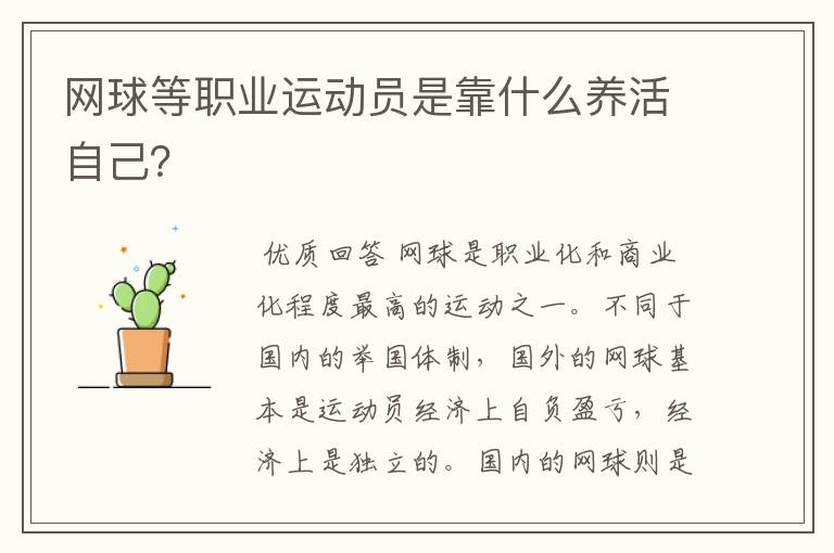 网球等职业运动员是靠什么养活自己？