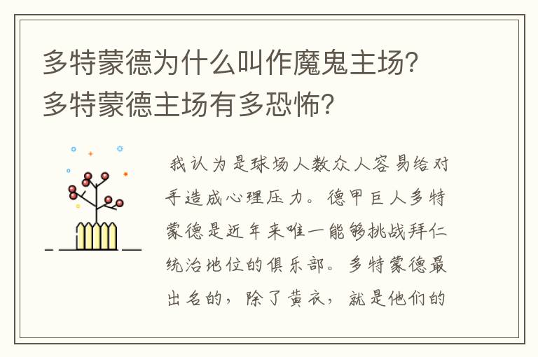 多特蒙德为什么叫作魔鬼主场？多特蒙德主场有多恐怖？