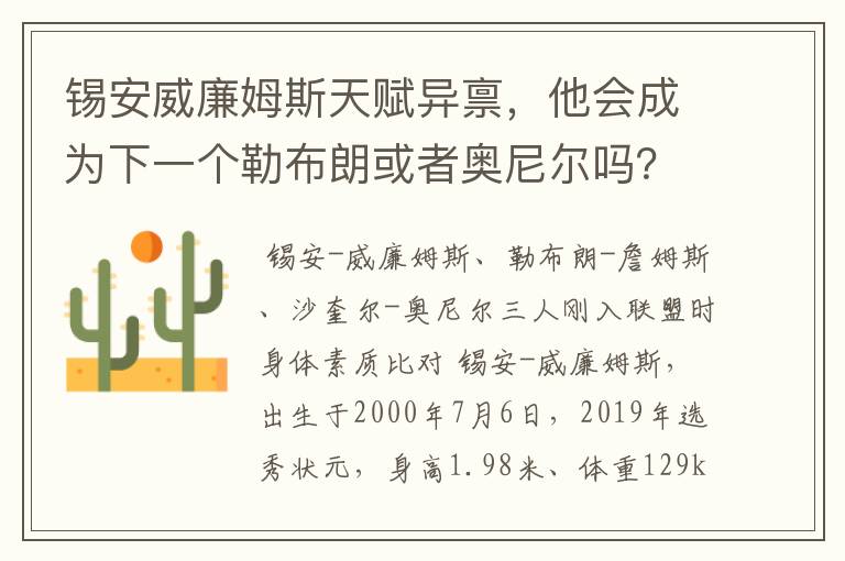 锡安威廉姆斯天赋异禀，他会成为下一个勒布朗或者奥尼尔吗？