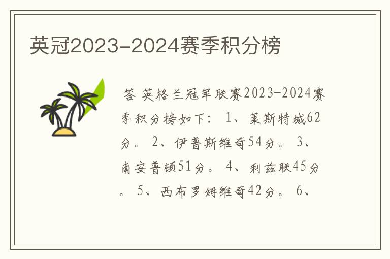 英冠2023-2024赛季积分榜